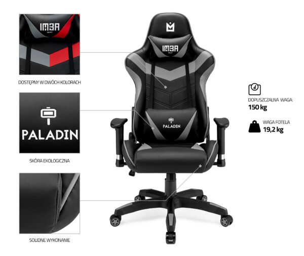 szary fotel gamingowy imba paladin przodem
