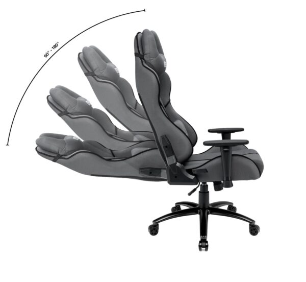 szary materiałowy fotel gamingowy imba warlock rozłożony