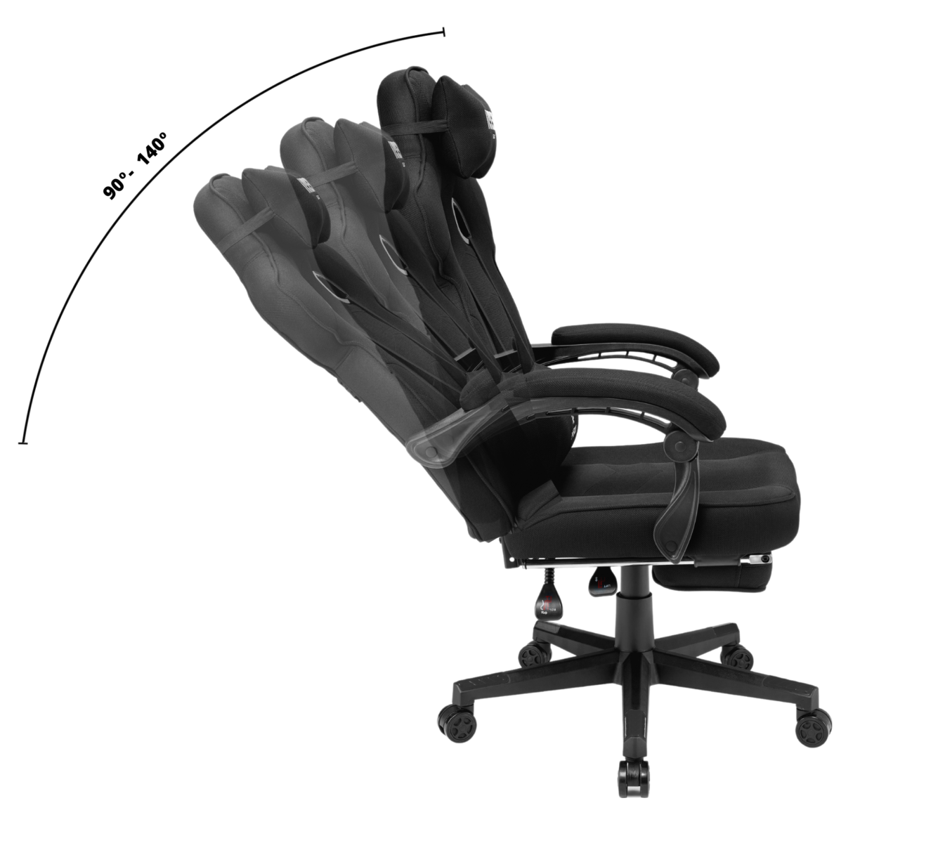 materiałowy czarny fotel gamingowy imba emperor rozłożony