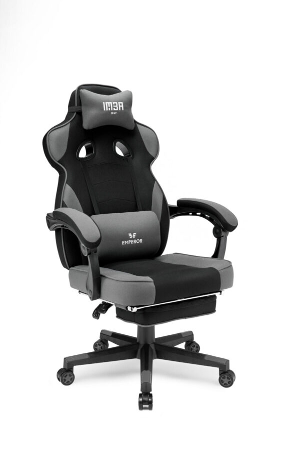 Czarno szary fotel gamingowy z tkaniny